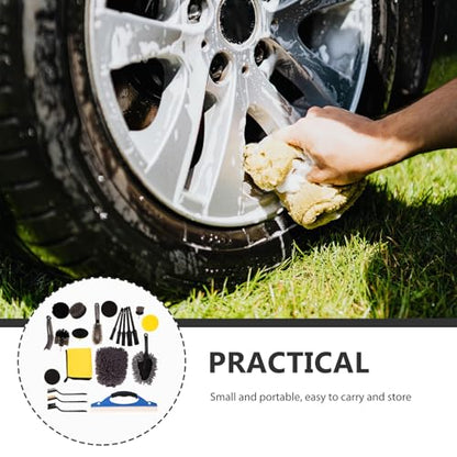 NUOBESTY 23pcs Auto Detail Brush Set with Car Wheel Cleaner Brush and Motorcycle Chain for Interior and Exterior Car and Bike Cleaning