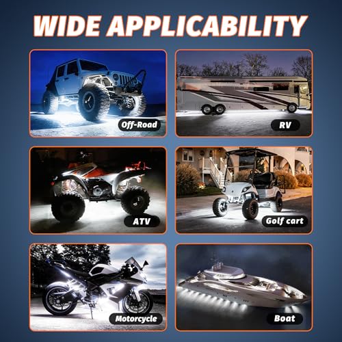 LED Rock Lights Trail Rig Lamp Rocklights 6500K Pure White LED Neon Underglow Lights IP68 Waterproof 9-24V for Off Road Truck Golf Carts ATV UTV SUV SXS RV Motorcycle Boat (2 Pods) - color: 2 Pods