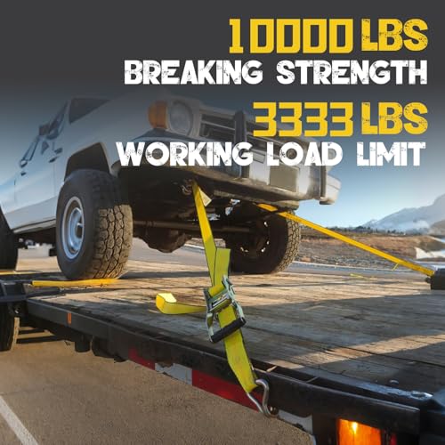 4PCs 2" x12' Recovery Winch Strap w/RTJ Cluster Hook, 10000LBS Tow Truck Car Wrecker Winch Tie Down Straps, Heavy Duty Autohauler Car Tie Down Straps - size: 2"x12FT(4PCs)