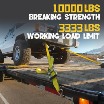 4PCs 2" x12' Recovery Winch Strap w/RTJ Cluster Hook, 10000LBS Tow Truck Car Wrecker Winch Tie Down Straps, Heavy Duty Autohauler Car Tie Down Straps - size: 2"x12FT(4PCs)