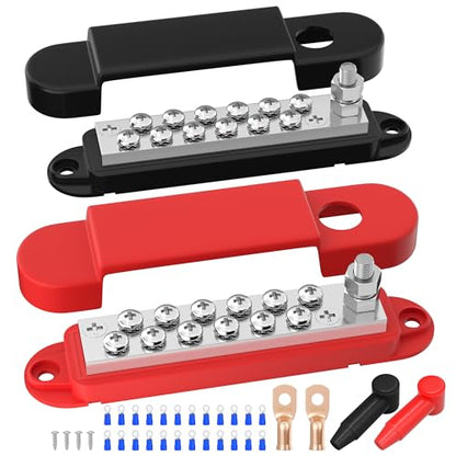 RVBOATPAT Power Distribution Block 12V 150A 1/4" Stud Marine Bus Bar 12 Volt DC Battery Busbar for Boat Automotive Solar Wiring - style: A Pair
