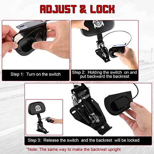 INNOGLOW Motorcycle Backrest - Adjustable Detachable Driver Rider Backrest Black Back Rest Pad Fit for Harley Davidson Touring Street Glide Electra Glide Road Glide Road King CVO 2009-2020 - color: Style-3/Black Arm(with skull printed)