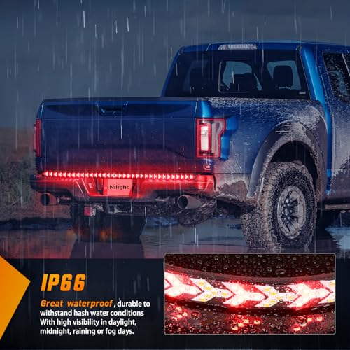 Nilight Truck Tailgate Light Strip 48Inch Arrow 432 LED with Red Running Brake Lights Amber Turn Signals Strobe Lights - color: 48" Tailgate Light Strip Red/Amber Arrow
