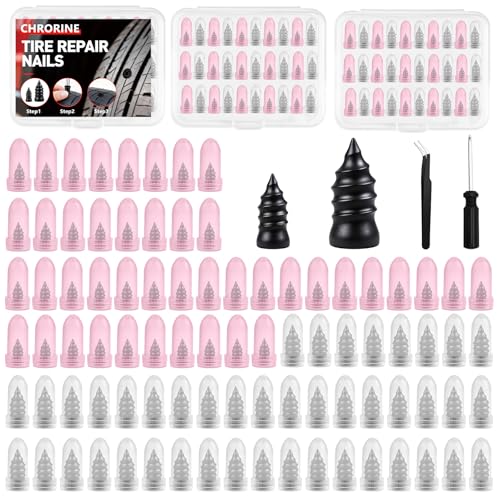 CHRORINE 90 Pcs Tire Repair Rubber Nail 2 Sizes Vacuum Tire Repair Kits Screw in Tire Plugs Suitable for Repairing Tires of Cars Motorcycles Trucks and Tractors