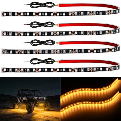 YM E-Bright 4Pcs Led Strip Lights for Car, 24inch Waterproof IP68 Car Underglow Strip Lights Decoration 36SMD 12V Led Interior Exterior Lights Strip for Cars Motorcycles Truck Golf Cart Boat - Yellow - color: Yellow, size: 24inch/60cm