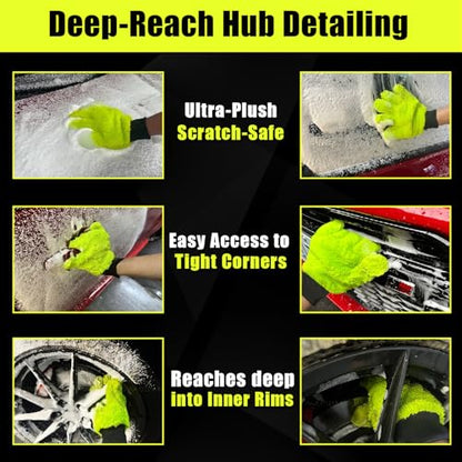 XINDELL 2 Pack Car Wash Glove - Ultra-Soft Plush Fluffy Bear Paw Foam Wash, Scratch-Free Five-Finger Brush, Thickened Car Cleaning Mitt