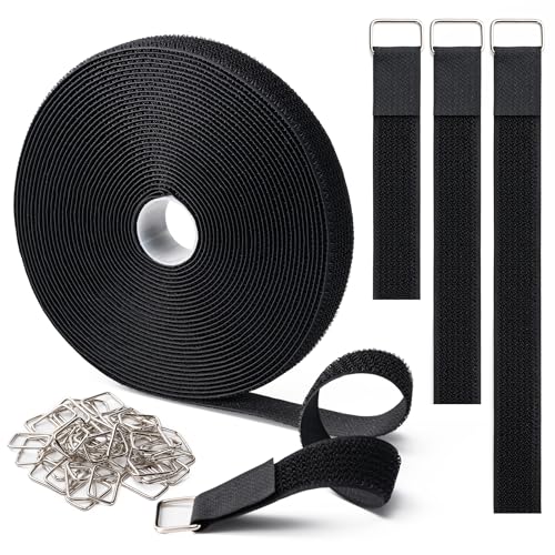 1" x16Ft Hook and Loop Straps with 25 Metal Buckles, Adjustable Fastening Cable Straps, Free Cut Length, Reusable Nylon Cable Ties for Organizer or Storage, Black - color: Black, size: 1"×16ft Metal Buckle