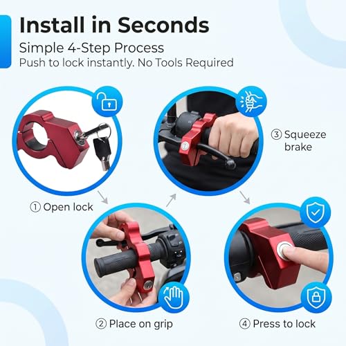 1 PC Motorcycle Handle Throttle Grip Security Lock, Alloy Anti-theft Brake Lock with Anti-scratch Gasket, One-button Locking Design, Universal for Motorcycles Scooters ATVs Bicycles (Red) - color: Red
