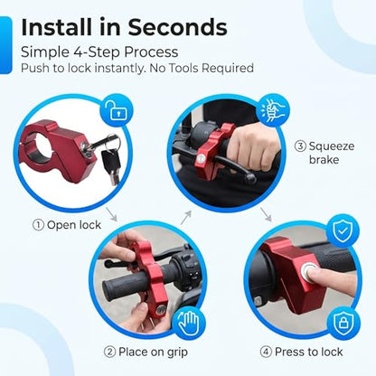 1 PC Motorcycle Handle Throttle Grip Security Lock, Alloy Anti-theft Brake Lock with Anti-scratch Gasket, One-button Locking Design, Universal for Motorcycles Scooters ATVs Bicycles (Red) - color: Red