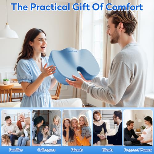 CushZone Seat Cushion, Office Chair Cushions, Car Seat Cushion, Non-Slip Sciatica & Back Coccyx Tailbone Pain Relief Chair Pad, Memory Foamr (Large,Light Blue) - color: Light Blue, size: X-Large