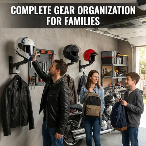 Motorcycle Helmet Wall Mount with Coat Hook & DIY Name Area,Heavy Duty Firefighter Helmet Hanger Wall Mount for Garage Storage,Motorbike,Garage,Fire Station&Firefighter Gear,Universal Helmet Holder