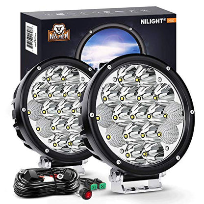 Nilight 2PCS 7Inch 85W LED Driving Light 10200LM IP68 Spot Flood Combo Round Built-in EMC Offroad Lights with 14AWG DT Connector Wiring Harness Kit for Truck ATV UTV SUV - color: 2Pcs 85W 7Inch LED Light Kit