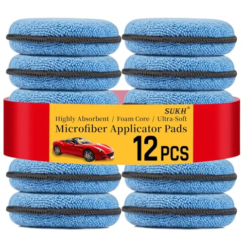 Sukh 12 Pack Microfiber Foam Car Wax Applicator Pad - Foam Applicator Pads Detailing Round 4.72 inch Polishing Sponges for Car Wax Applicator Pad Round Blue - color: Blue