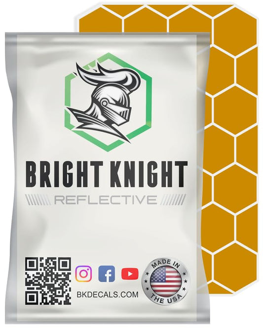 BRIGHT KNIGHT DECALS Hexagon Reflective Stickers for Helmet - Gold, Pack of 1, Motorcycle Helmet Stickers, 3M Waterproof Reflective Vinyl Tape for Hard Hats, Cars & Bike Decals for Night Visibility - color: Gold, size: 1 pk
