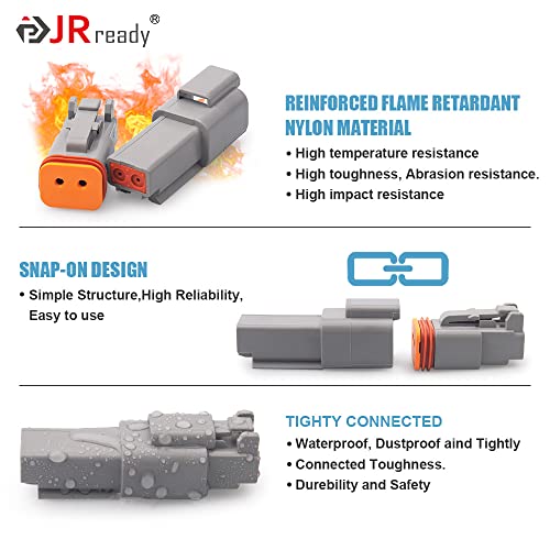 JRready ST6327-202 Deutsch DT Connector 2 Pin 8 Sets, Size 16 Stamped Contacts 14-18AWG, Waterproof Sealed Connectors for LED Lights, Trucks, Off-Road, Marine, Motorcycle Wiring - size: 2-Pin (8 Pairs)