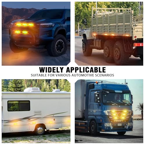 WINECO Amber 8PCS LED Strobe Lights Kit 12V 24V Sync Feature 12 LED Emergency Hazard Warning Lights with Strobe Controller for Trucks Vehicles ATV RV Cars Van - color: Amber