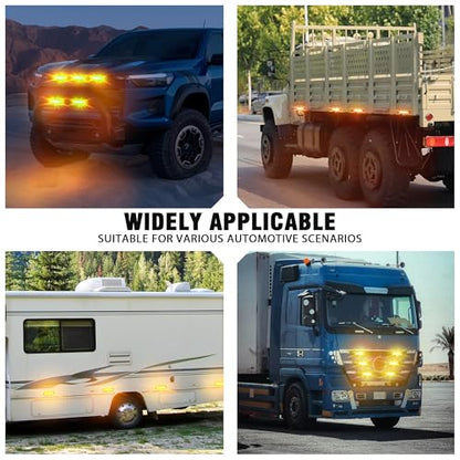 WINECO Amber 8PCS LED Strobe Lights Kit 12V 24V Sync Feature 12 LED Emergency Hazard Warning Lights with Strobe Controller for Trucks Vehicles ATV RV Cars Van - color: Amber