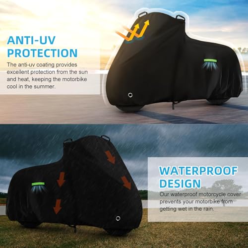Motorcycle Cover for Kawasaki Z125/Z125 Pro/KLX 110, Heavy Duty Outdoor Sun UV Rain Dust Waterproof All Weather Protection Windproof Motorbike Cover with Soft Cotton Lining & Lock Hole-Black - size: Z125 Pro
