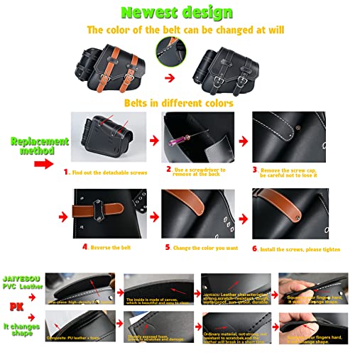 Motorcycle Saddle Bags Side Bags|Saddlebags|Pvc Leather Waterproof Side Swing ArmBags|SideToolBag|UniversalStorage Tool Bag for Motorbike|with cup holder|Brown belt|Black|Right