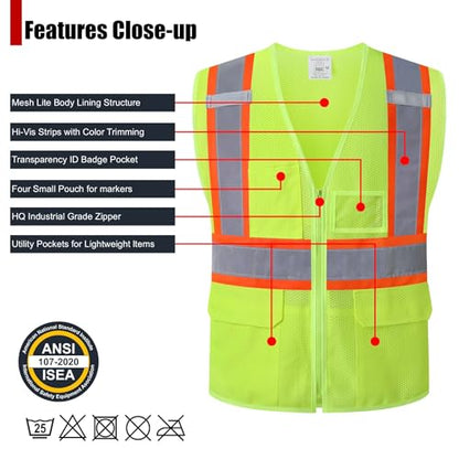 Reflective Safety Vest for Men Women Hi Vis Vest with Pockets High Visibility Vest Mesh Construction Vests Meets ANSI/ISEA Standards (Yellow-33, Small) - color: Yellow-33, size: Small