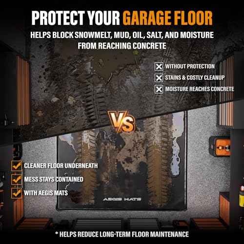 7'9" x 18' Garage Floor Mat, Non-Slip Containment Mat | 610GSM PVC Material, 65 Gal Capacity, Easy Maintenance, 1.2" Raised Edges, Protect the Floor - size: 7’9" x18’