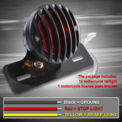 KATUR 1PCS Motofans Black Round Metal Motorcycle Tail Brake Light Compatible with Harley Bobber Chopper Custom April IA Mana