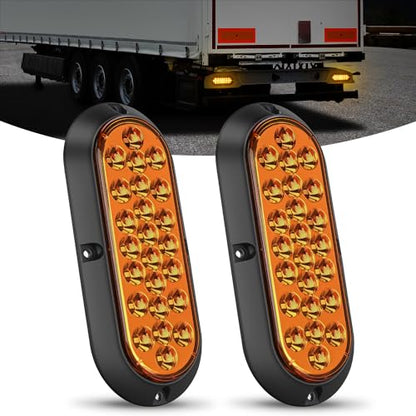 Nilight 6Inch Oval Tail Light 2PCS Amber 24LED Turn Signal Lights Surface Mount Sealed IP67 Waterproof for 12V Caravan Truck RV Camper Trailer Bus - color: Amber 24LED Lights Screws 2Pcs
