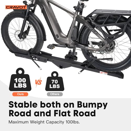 CRAVOT CyberRack E1 Electric Bike Rack, 100 lbs Capacity Foldable E Bike Racks for Tow Hitch Heavy Electric Bike Carrier for 1 E-Bike, Up to 5-inch Fat Tire 2'' Receiver w/Lock - size: E1 100lbs