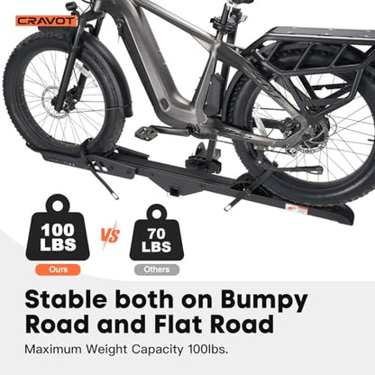 CRAVOT CyberRack E1 Electric Bike Rack, 100 lbs Capacity Foldable E Bike Racks for Tow Hitch Heavy Electric Bike Carrier for 1 E-Bike, Up to 5-inch Fat Tire 2'' Receiver w/Lock - size: E1 100lbs