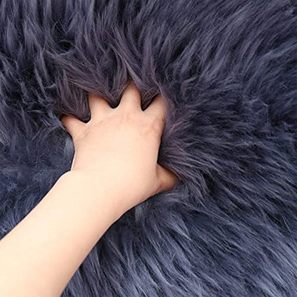 Real Genuine Sheepskin Rug Natural Fur Rug Sheep Skin Rugs Full Sheepskin Rugs Authentic Sheep Skin Throw Lambskin Seat Covers for Chairs Wool Seat Pad Cushion Blue Gray (2.3X3.28 ft) - color: 9