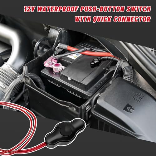 Waterproof Push-Button Switch with Quick Connector, 12V Mini Button LED Accent Lighting On-Off Switch Kit, Universal Push Button Switches for Car Motorcycle Truck ATV LED Lights