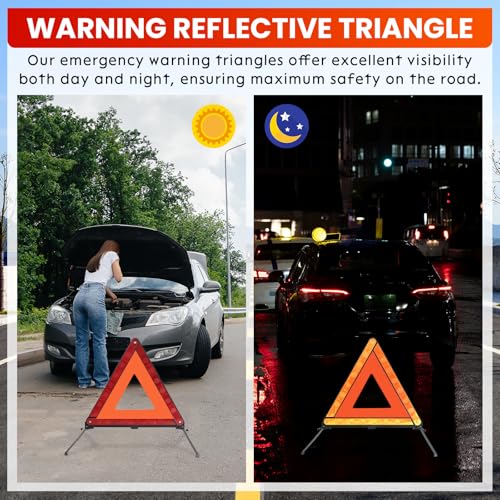3Pack Safety Triangles Kit, Reflective Triangles Roadside, Standard Emergency Triangles with Case Warning Triangles for Vehicles Breakdown