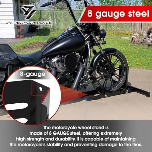 JY PERFORMANCE Motorcycle Wheel Chock, Universal Heavy Duty Front Wheel Stand for Trailer, Cruiser, Sports & Dirt Bikes, 1800 lb Capacity Adjustable Wheel Stand for 15"-22" Wheels - style: Motorcycle Wheel Chock