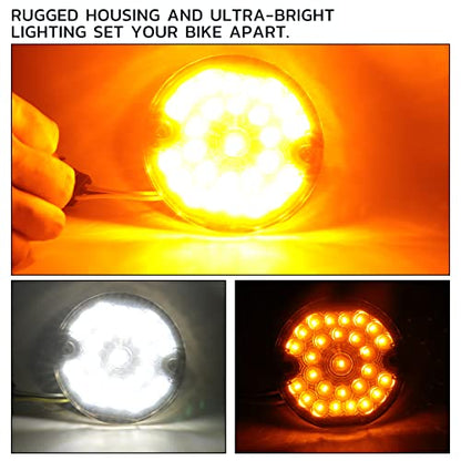 DREAMIZER 3-1/4 Inch Front LED Turn Signal Flat Lens 1157 Base Amber and White Lamp Compatible with Harley Road Glide Road King Softail Ultra Classic Ultra Limited Electra Glide (Smoke Black Lens)