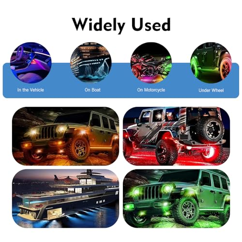 4PCS RGB LED Rock Lights, Underglow Multicolor Neon Light, Footwell Wheel Well Light Pods, with APP Control & Music Mode, Rock Lights for Trucks, SUV, ATV, UTV, Pickup, Motorcycles