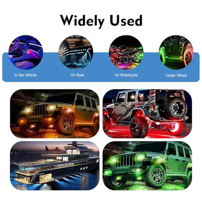 4PCS RGB LED Rock Lights, Underglow Multicolor Neon Light, Footwell Wheel Well Light Pods, with APP Control & Music Mode, Rock Lights for Trucks, SUV, ATV, UTV, Pickup, Motorcycles