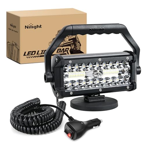 Nilight LED Light Bar 6.5Inch Triple Row Spot Flood Combo Beam Pod Cigarette Lighter Powered with Wiring Magnetic Base Fog Driving Work Roof Bumper Lights for Truck Tractor Golf Cart UTV - color: 1Pc Led Pods White+Strobe Portable, size: Led Pods
