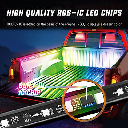 Nilight Truck Bed Light Strip RGB-IC LED Bar for Pickup Multi Dream Color DIY Music Synchronous with APP and RF Remote Control 2PCS 60 inch Cargo Lighting - color: 2Pcs 60Inch RGBIC Bed Strip w/Remote+APP