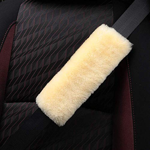 OGLAND 1 Piece Fur Comfort Authentic Fluffy Sheepskin Car Seat Belt Pads, Soft Texture Shoulder Neck Cushion Pad, Genuine Australia Merino Wool Seatbelt Cover (Golden Yellow) - color: Golden Yellow