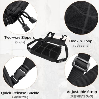 Azarxis Tactical Mini Belt Pouches, Multi-Purpose Small Battery Case Compact Utility EDC Card Slot Holder Waist Bags Military Molle Pack Sundries Storage Pack - color: #07 Black - with Hook and Loop