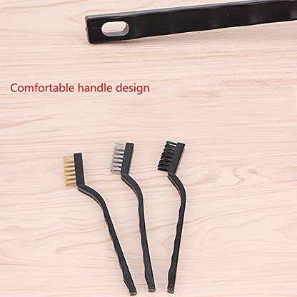 3Pcs Mini Wire Brush Set for Cleaning and Rust Removing, 7 Inch Industrial Wire Brushes of Stainless Steel/Nylon/Brass Bristles - color: Black