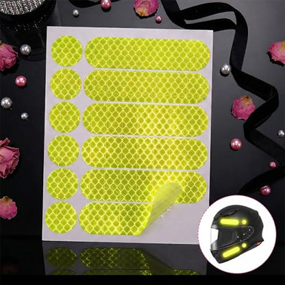 12PCS Reflective Helmet Tape, Yellow Reflective Motorcycle Helmet Decals Night Visibility Reflectiv Safety Decals Motorcycle Helmets Stickers for Motorcycles Scooters Bike Helmets