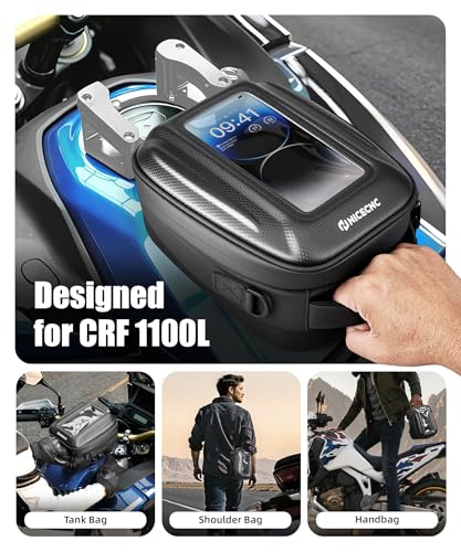 NICECNC Quick-Release Motorcycle Tank Bag - Bike Tanklock Bag Compatible with Honda CRF1100L Africa Twin 20-26, 6L Scratch-Proof Push-Pull Lock System, Waterproof with TPU Phone Window & 3 Carry Modes