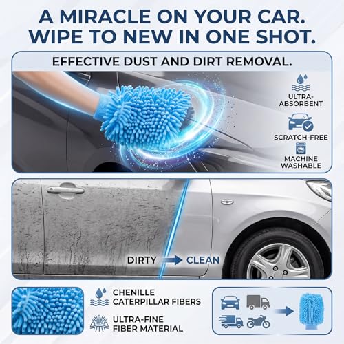 Patelai 30 Pcs Car Wash Mitts Bulk Microfiber Scratch Free Detailing Chenille Car Washing Gloves Hand Double Sided Absorbent Cars Sponge for Washing Cleaning Trucks Boats, 9.45 x 5.9 Inch(Grey,Blue) - color: Grey,blue