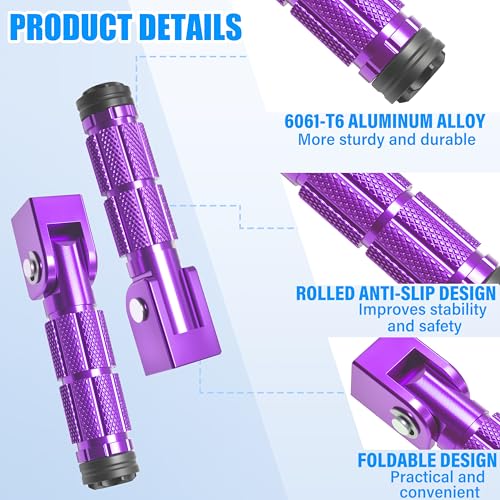 M8 Motorcycle Foot Pegs Folding Rearsets-90 Degree Foldable Footrest Fit 0.86-1.37in Brackets, Anti-Skid CNC Footpegs with Rubber Gasket for Pit Bike Dirt Bike Adventure Touring Bikes (Purple) - color: Purple