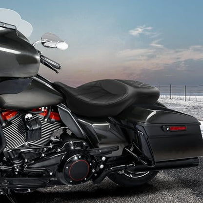 C.C. RIDER Driver& Passenger Gel Seat Fit For Harley Touring 2009-2023 Road Glide Street Glide Road King Electra Glide and 2009-2022 CVO Models, Mammock Seat Extended Reach Seat - color: 11# GEL Black