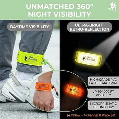 8 PCS Reflective Ankle Bands for Cycling & Running, High Visibility Elastic Pant Leg Straps, Adjustable Safety Gear for Men Women