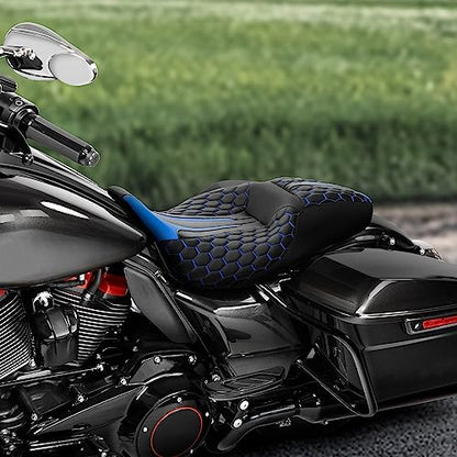 C.C. RIDER Gel 2 Up Rider Driver&Passenger Seat Fit for Harley Touring Road King Street Glide Electra Glide Tri 2009-2023 - color: Black Blue Gel Seat