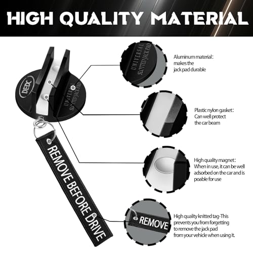 DEDC Universal Pinch Weld Jack Pad 2 Pcs Black, Magnetic Aluminum Jacking Puck Frame Rail Protecotr with 2 Reminder Streamers, Garage Accessories for Mechanics - size: Black 2 Pcs with 2 Reminder Streamers