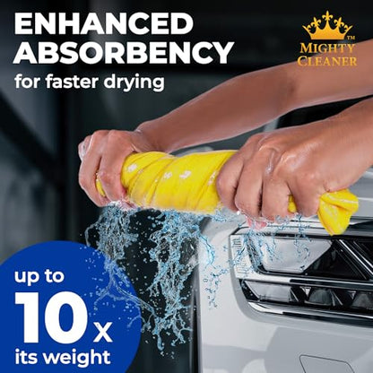 Premium 2pk Mini +1 Free Shammy Cloth for Car Drying - 17”x13” - Super Absorbent Chamois Towel for Car - Scratch-Free, Reusable & Soft Cleaning Towel - color: Yellow, Blue